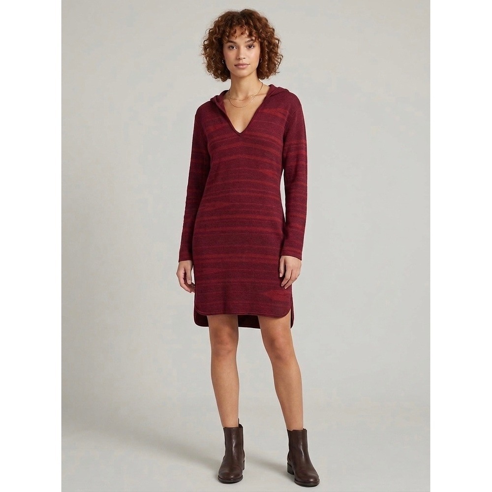 Pendleton Womens Merino Wool Hooded Sweater Dress Burgundy Striped TJ167-73296